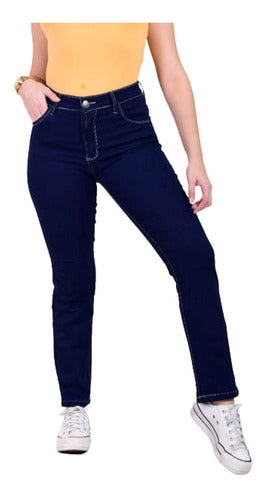 Blue Elastic Straight Jeans Sizes 40 to 46 0