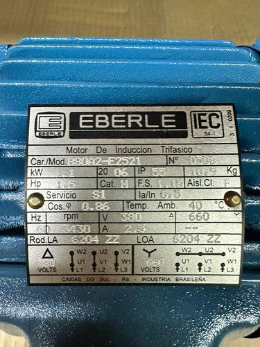 Motor 60 Hz - 1,5 Hp- Trif.- 380/660 -3600 Rpm - Eberle 2