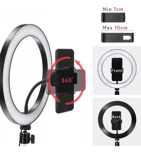 Aro De Luz Led 26 Cm De Diametro Con Soporte Para Celular 1