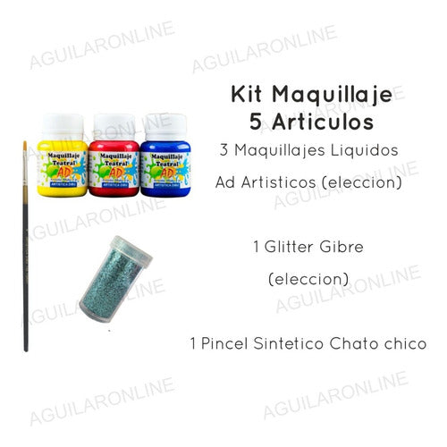 Kit Maquillaje Artistico Teatral 5 Articulos Pincel Gibre 1