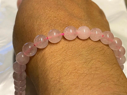 Luli Pulsera Piedra Natural Cuarzo Rosa Tallado En Cuentas 3