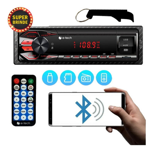 Auto Radio Automotivo E-tech Premium Mp3 Fm 2 Usb Bt Sd App 1