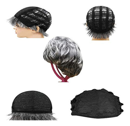 Mipper Short Pixie Cut Wig with Bangs Black to Silver Grey Roots 1