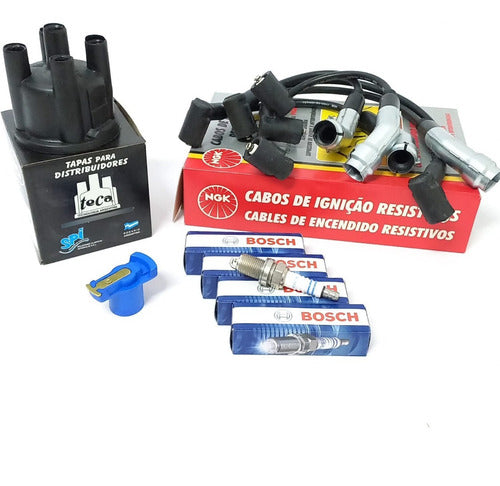 NGK-TECA-BOSCH Kit Cable 4 Bujías Tapa Distribuidor Y Rotor Gol Sav. 1.6 Cht 0