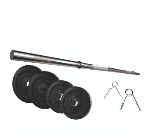 Chrome Barbell 1.10m + 15kg Cast Iron Weight Plates Set - GYM-MAN ARGENTINA 1