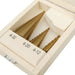Set of 3 Stepped Drills 4-12 4-20 4-32 Titanium Coated in Wooden Box 2