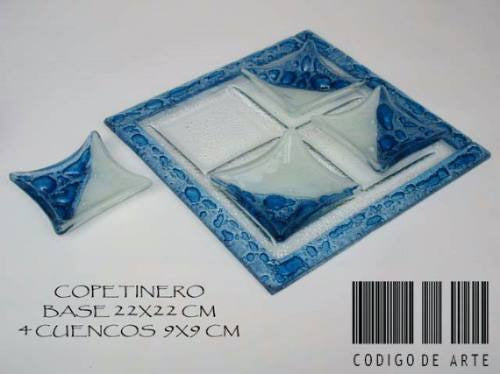 Copetinero En Vitrofusion Color Azul Y Blanco A Pedido 3