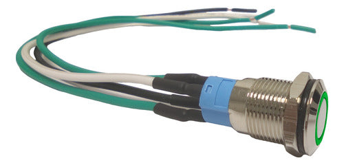 Pulsador Boton Metalico 12mm Sin Retencion Verde Con Cable 5