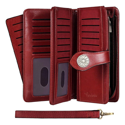 Travelambo Women’s Large Capacity RFID Blocking Wallet - Wine Red 0