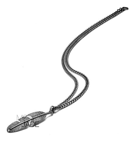 Monkey Jade Men's Feather Pendant Steel Chain Necklace 1