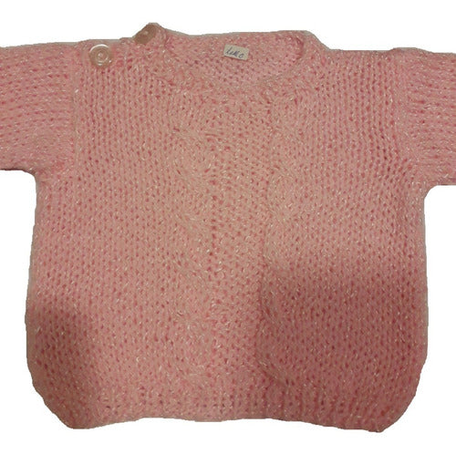 Generic Hand-Knit Baby Sweater in Pink with Bubbles and Buttons T0 Liquidation 2