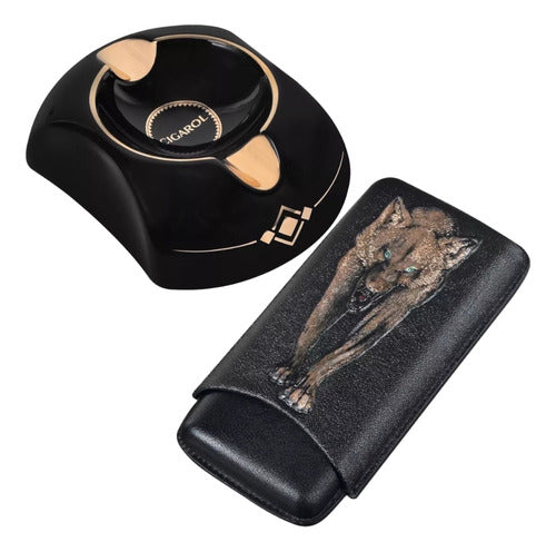 Premium Offer Combo Leather Cigar Case and Ashtray 0