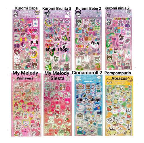 Planchas X3 Stickers Holográficas Kuromi My Melody Cinna 1