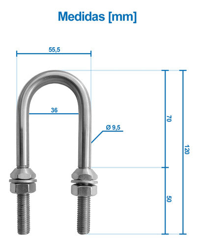 Amarrador Gancho Popa U 3/8 Náutico Aço Inox P/ Barco Lancha 1