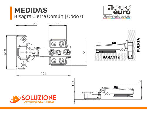 Bisagra 35mm Codo 0 Grupo Euro Cierre Común X 50 Unidades 6