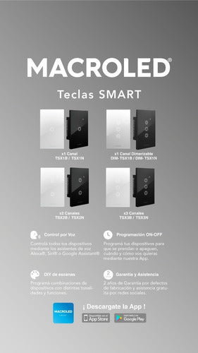 Tecla Smart Tactil Vidrio 1 Luz Alexa Google Blanco/negro 4