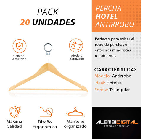 Perchas De Madera Antirrobo Hotel Pack X 20 Premium 1