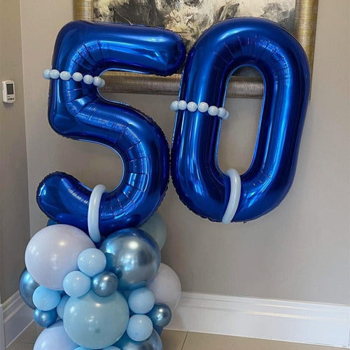 Silverled 80cm Metallic Balloon Blue Happy Birthday 2