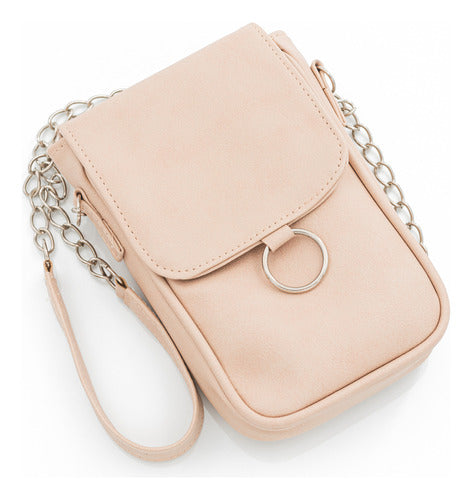Nude Shoulder Bag with Cell Phone Holder. Chain Strap. 0