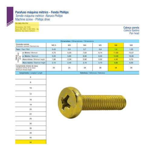 Parafuso M6 X 50 Cabeça Panela Phillips 6x50 - 50un 1