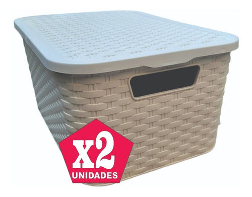 2 Plastic Rattan-Like Medium-Size Storage Baskets with Lid 1