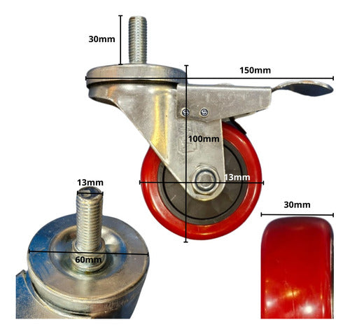 K Swivel Caster Wheels with Brake 75mm Base with Bolt 4 Units 1