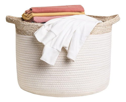 SaolGllS Cotton Rope Basket with Handle for Laundry Basket 0