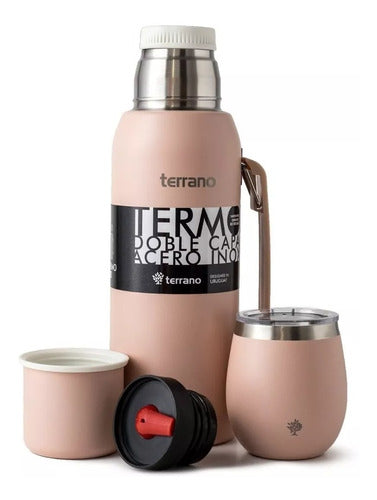 Terrano Set Thermos 1L + Stainless Steel Mate + Free Straw Gift 2