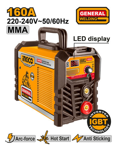 Ingco Soldadora Inverter 160amp Led Mma/ Electrodo MMA16028 1