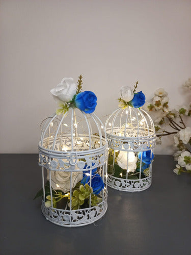 Centerpiece Cage 16 cm with LED Lights and Flowers 2