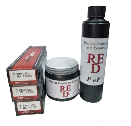 3 Tintura Fidelite 7,66+ Mascara & Shampoo Rojo - Red Blue 0