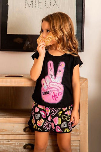 Promesse Pijama Niña Remera Con Short Peace Hand PR12371 1