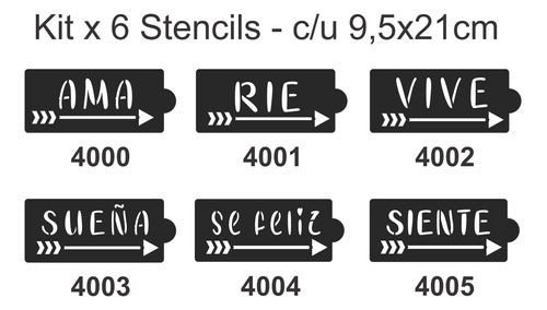 Noreste Ideas Stencil Palabra Combo X6u. Telas Muebles Cuadros 9.5x20 Cm 0