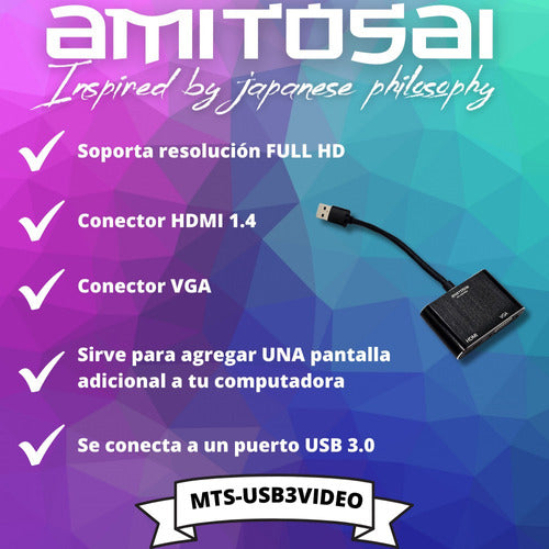 Amitosai Usb 3.0 Hdmi Vga Full Hd 1080 Adapter 2