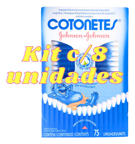 Kit C/8 Un Cotonete Haste Flexíveis Johnsons 75un. 2