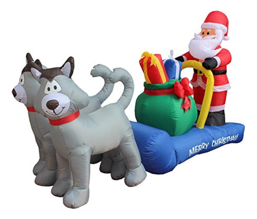 7 Pies De Largo Hinchable De Papá Noel En Trineo Con Husky D 0