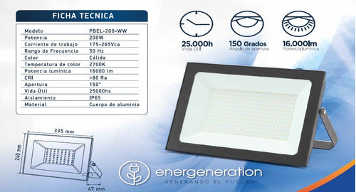 Energeneration Reflector Proyector Led Exterior 200W Luz Calida 2