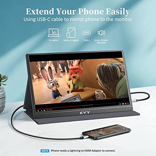 KYY Portable Monitor - 15.6 Inches FHD 1080P USB-C Monitor 4