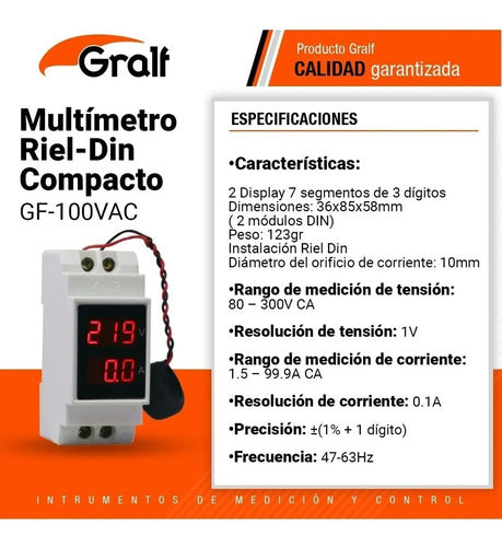 Voltimetro Amperimetro Gralf Riel Din Compato Gaf-100vac 3