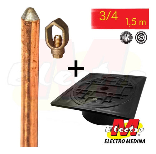 Argenjab Kit Puesta Tierra Jabalina Iram 3/4 1.5m Tapa Electro Medina 0