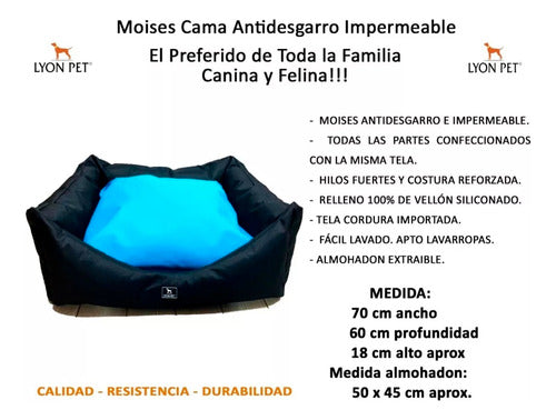 LYON PET Cama Moises Para Perros Medianos Antidesgarro Impermeable 1