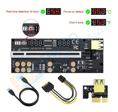 Riser V16 V016s Pro PCIe - 10 Capacitors Display °C-Voltage 3