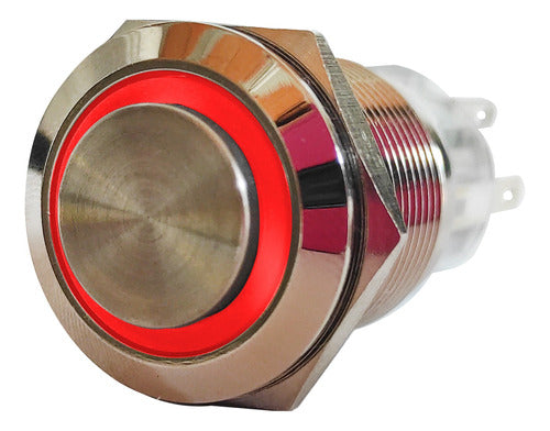 Pulsador Boton Metalico 19mm Con Retencion Cara Alta Rojo 2