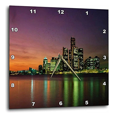 3dRose Detroit Michigan At Nite - Wall Clock, 13 By 0