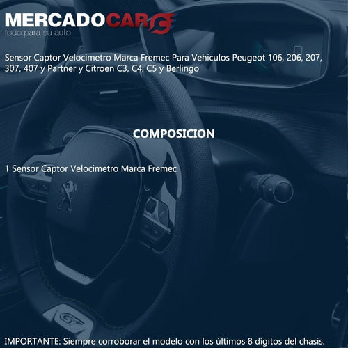 Vehicle Speed Sensor Fremec for Peugeot 206 1.9 Diesel - 2004 1