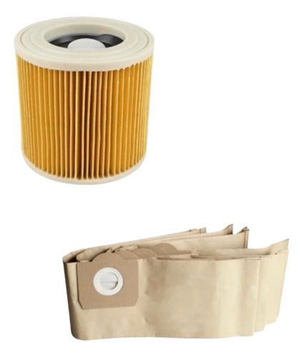 Combo of 5 Bags + Air Filter for Karcher Nt20/1 Vacuum Cleaner 0