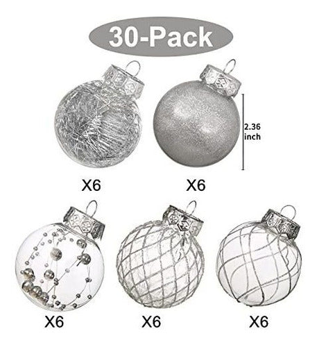 Shatterproof Clear Christmas Ball Ornaments 6cm Silver Decor Set of 30 1