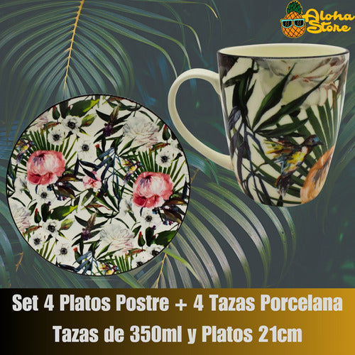 Waffy Juego Vajilla 4 Tazas + 4 Platos Postre Porcelana Desayuno 1