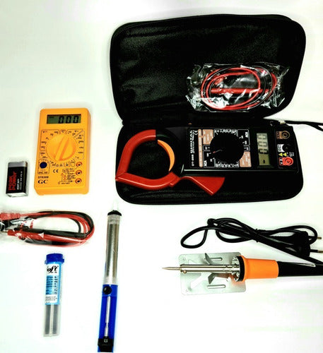 Kit Alicate Amperímetro/ferro Solda30w110/multímetro/sugador 0