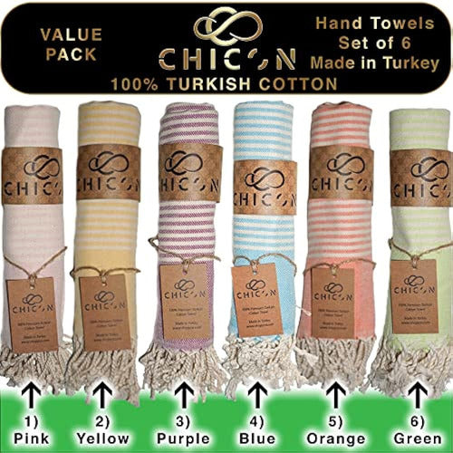 CHICON Chicon Toalla De Mano Turca Juego De 6 (23x40) | Toallas Tur 1